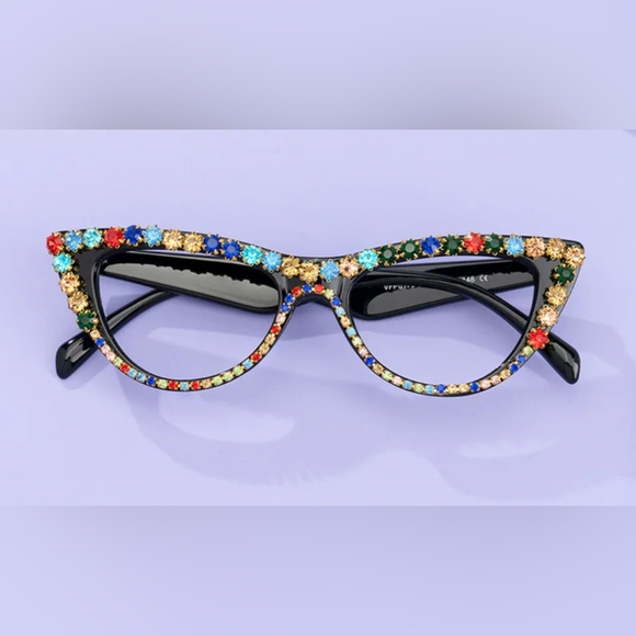 Rhinestone cat eye plastic lens frames, sturdy and durable, ready to wear or - Picture 2 of 8